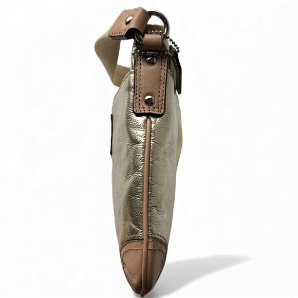 COACH 50168E Metallic Gold Swing Pack East Tan Leather Trim Crossbody Purse - Picture 8 of 10